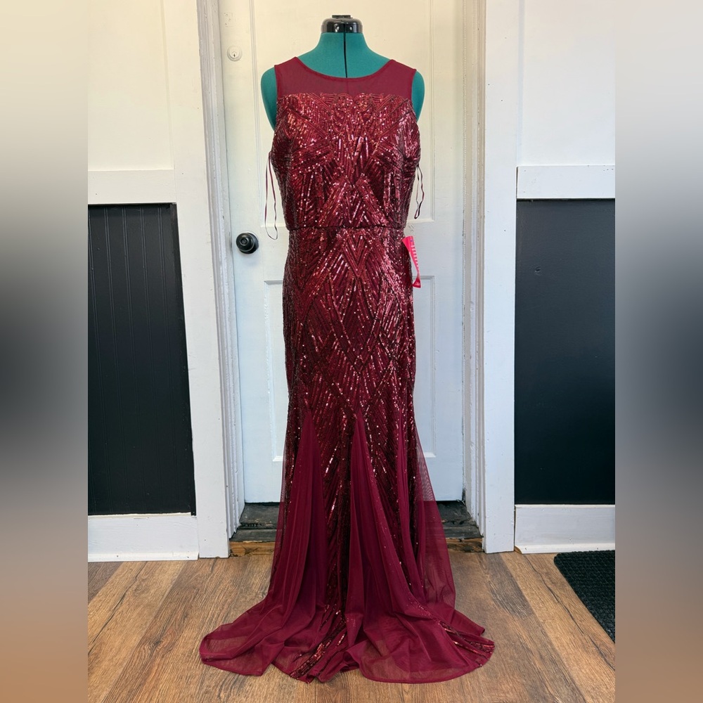 Night Way Collections Red Sequin Halter Maxi Dress (size 14)